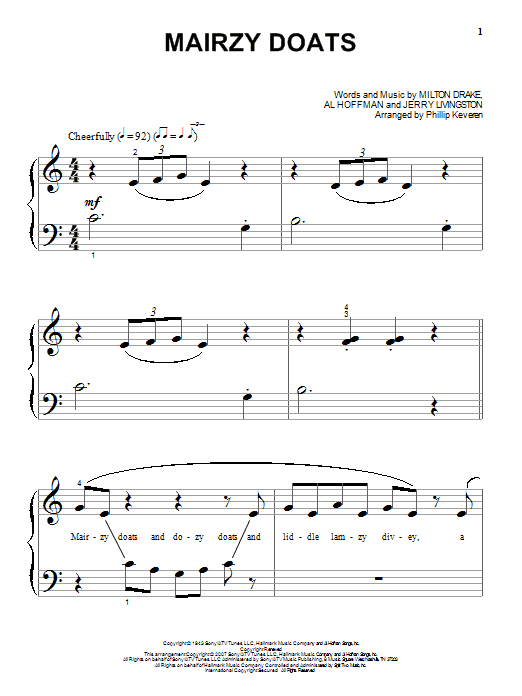 Preview Al Hoffman Mairzy Doats Jazz sheet music, notes and chords for Piano, SKU: 58392 sheet music, piano notes, chords, guitar tabs, score, transpose, transcribe, how to play, guide, download, learn, tutorial, progression, song, artist, awards, billboard, mtv, vh1, tour, single, album, release