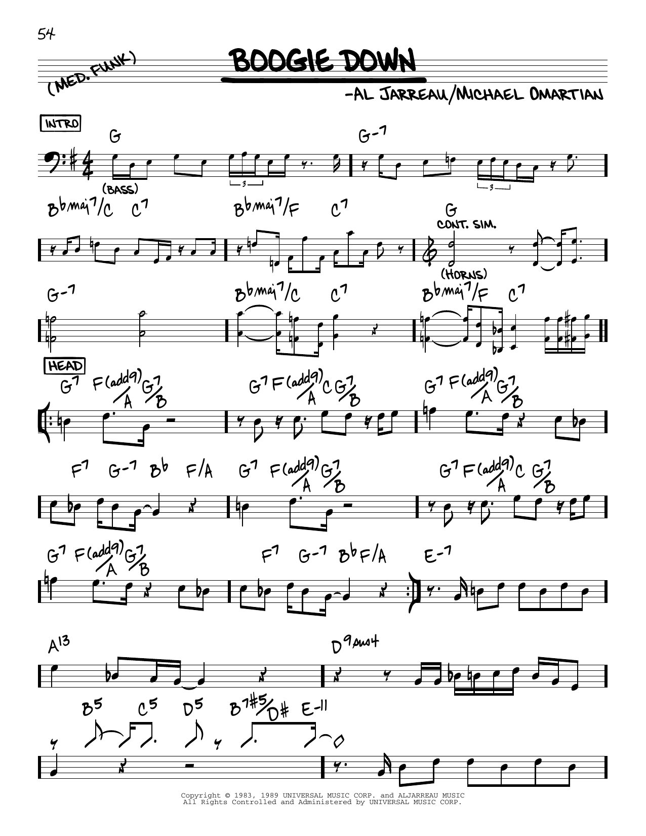 Download Al Jarreau Boogie Down sheet music and printable PDF score & Jazz music notes