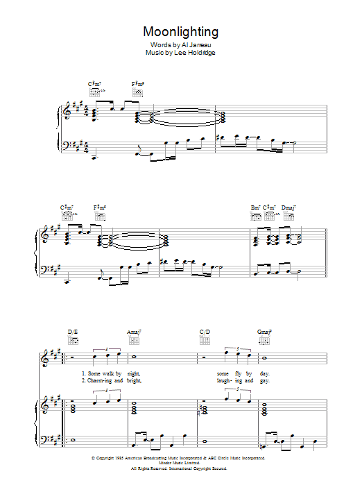 Preview Al Jarreau Moonlighting Film and TV sheet music, notes and chords for Piano, SKU: 32239 Download Al Jarreau Moonlighting sheet music and printable PDF score & Film and TV music notes