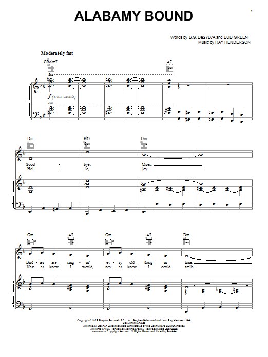 Download Al Jolson Alabamy Bound sheet music and printable PDF score & Jazz music notes