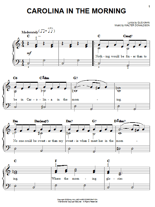 Download Al Jolson Carolina In The Morning sheet music and printable PDF score & Jazz music notes