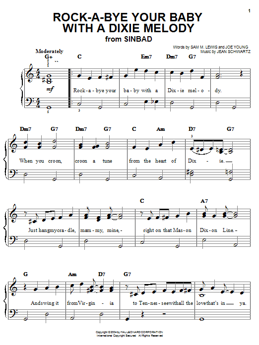 Preview Al Jolson Rock-A-Bye Your Baby With A Dixie Melody Jazz sheet music, notes and chords for Piano, Vocal & Guitar (Right-Hand Melody), SKU: 51318 sheet music, piano notes, chords, guitar tabs, score, transpose, transcribe, how to play, guide, download, learn, tutorial, progression, song, artist, awards, billboard, mtv, vh1, tour, single, album, release