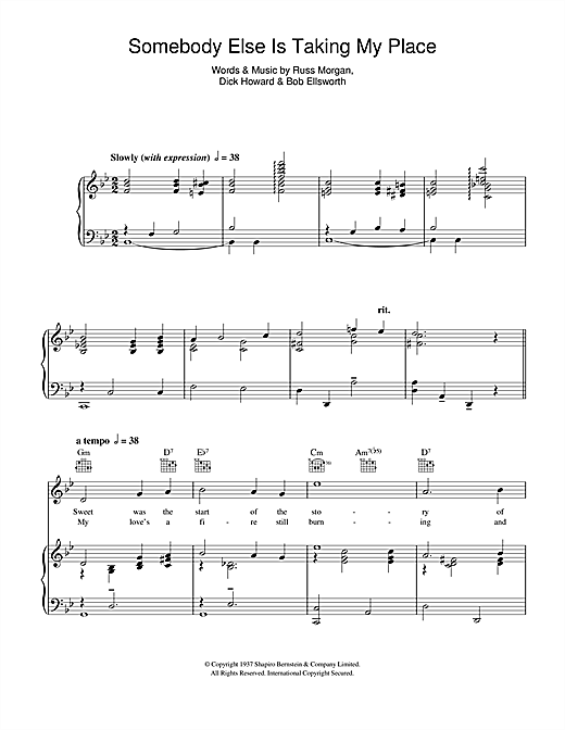 Preview Al Martino Somebody Else Is Taking My Place Easy Listening sheet music, notes and chords for Piano, Vocal & Guitar (Right-Hand Melody), SKU: 114409 sheet music, piano notes, chords, guitar tabs, score, transpose, transcribe, how to play, guide, download, learn, tutorial, progression, song, artist, awards, billboard, mtv, vh1, tour, single, album, release
