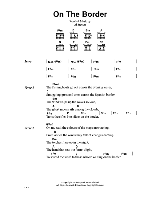 Download Al Stewart On The Border sheet music and printable PDF score & Pop music notes