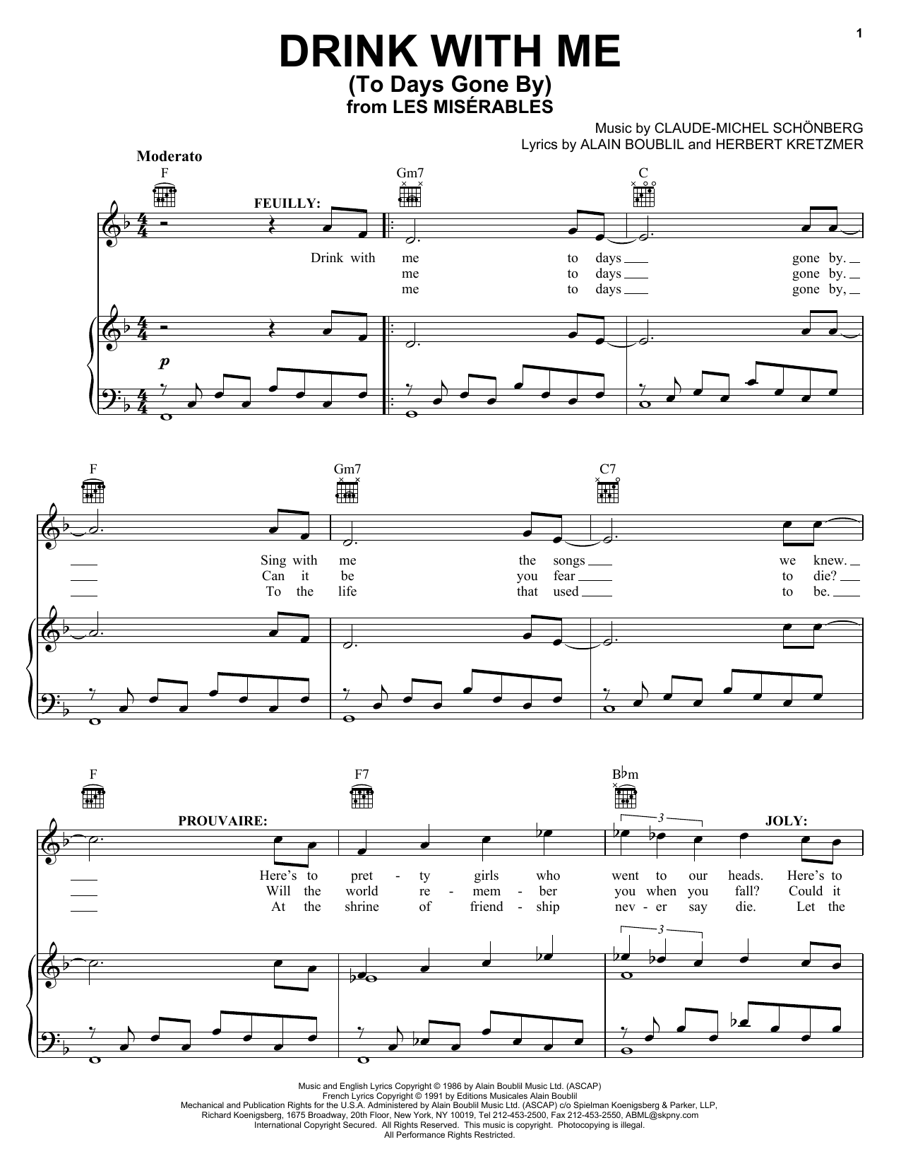 Download Alain Boublil Drink With Me (To Days Gone By) sheet music and printable PDF score & Broadway music notes