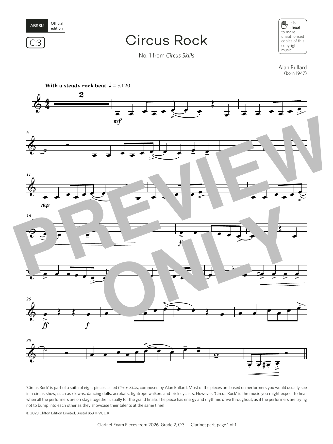 Alan Bullard Circus Rock (Grade 2, list C3, from the ABRSM Clarinet Syllabus from 2026) Sheet Music & Chords for Clarinet Solo - Download or Print PDF
