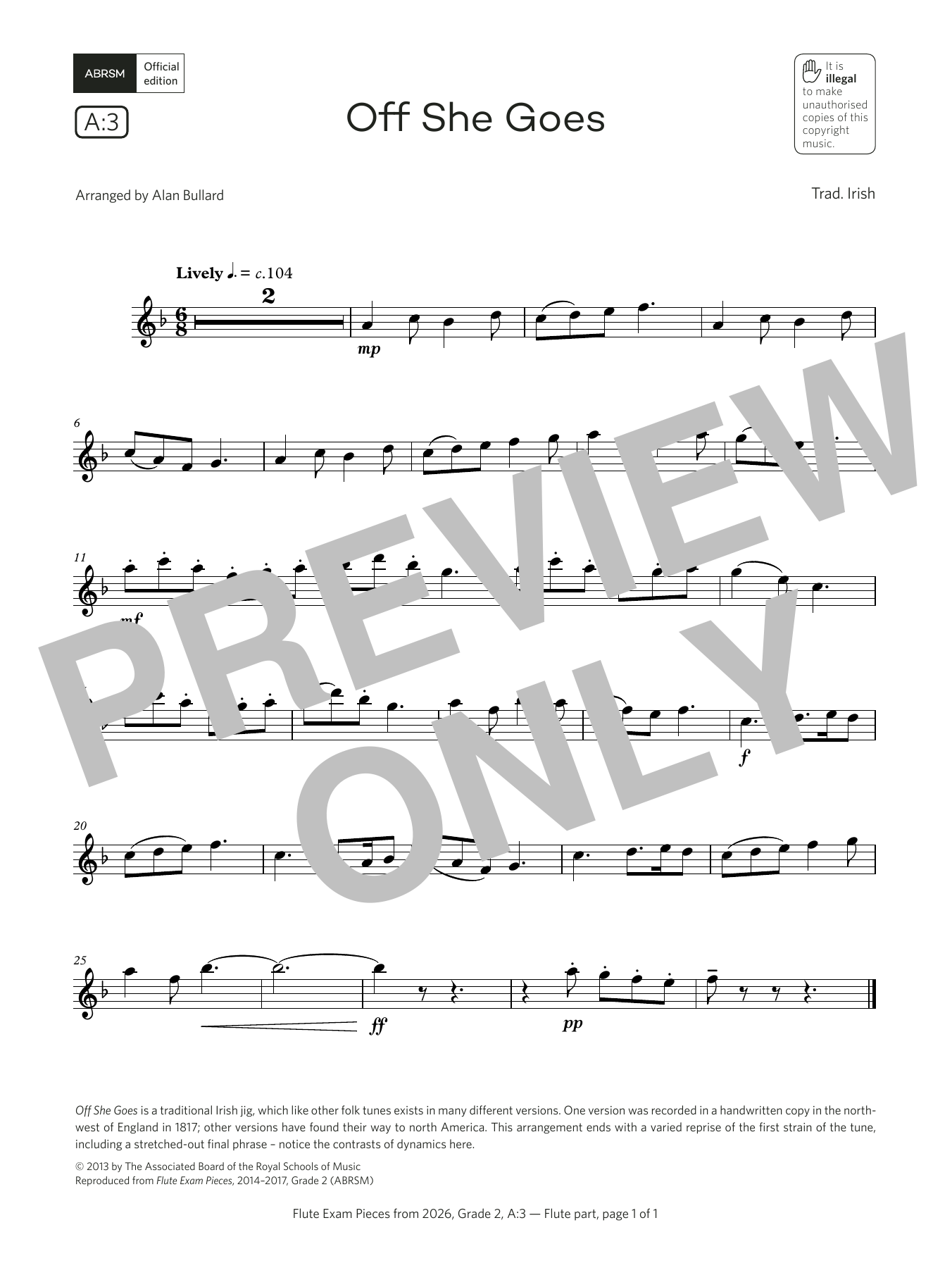 Alan Bullard Off She Goes (Grade 2, list A3, from the ABRSM Flute Syllabus from 2026) Sheet Music & Chords for Flute Solo - Download or Print PDF