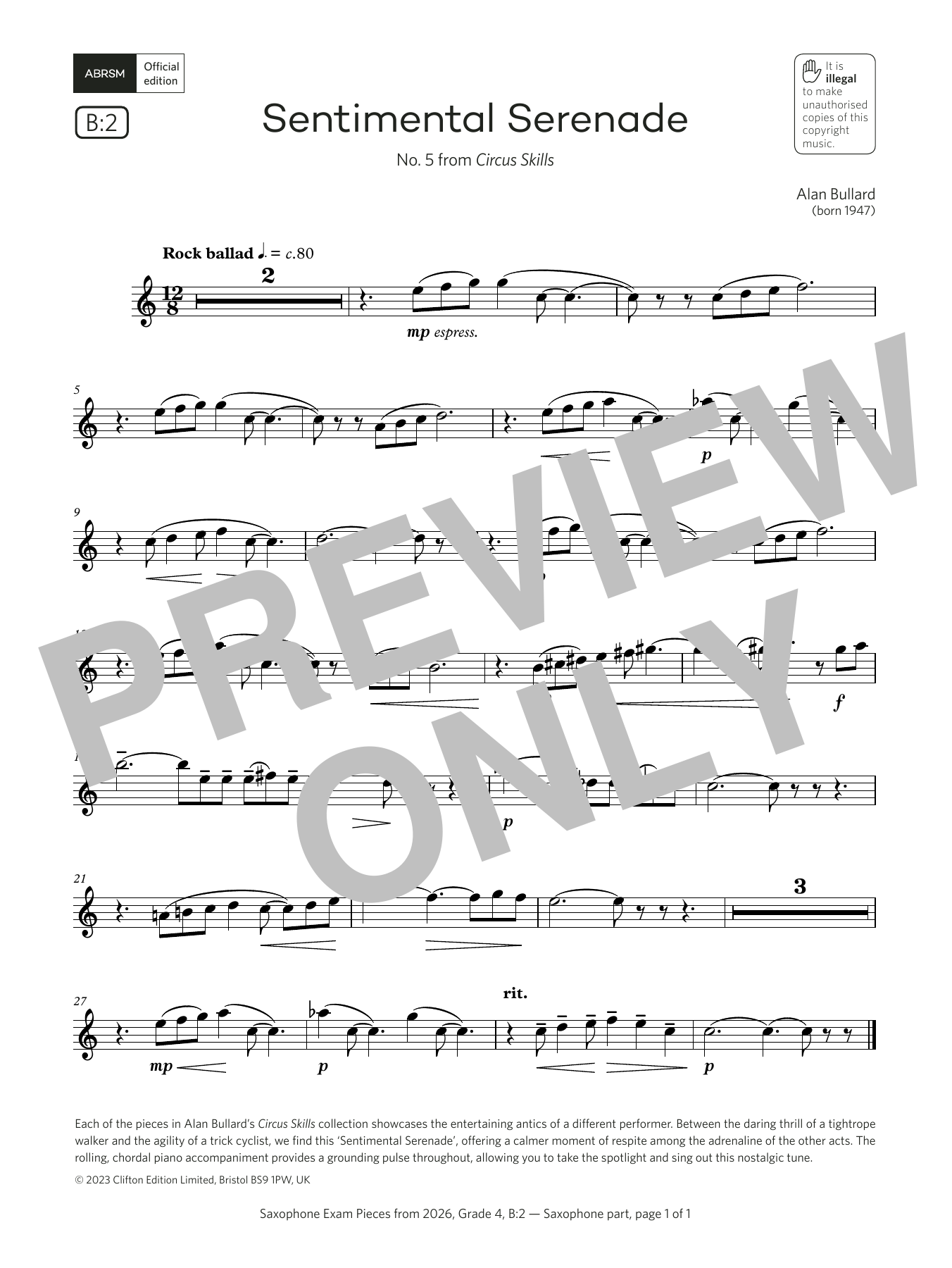 Alan Bullard Sentimental Serenade (Grade 4, list B2, from the ABRSM Saxophone Syllabus from 2026) Sheet Music & Chords for Alto Sax Solo - Download or Print PDF