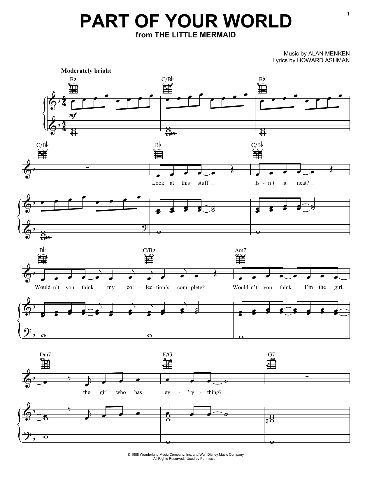 Download Alan Menken Part Of Your World (from The Little Mermaid) sheet music and printable PDF score & Children music notes