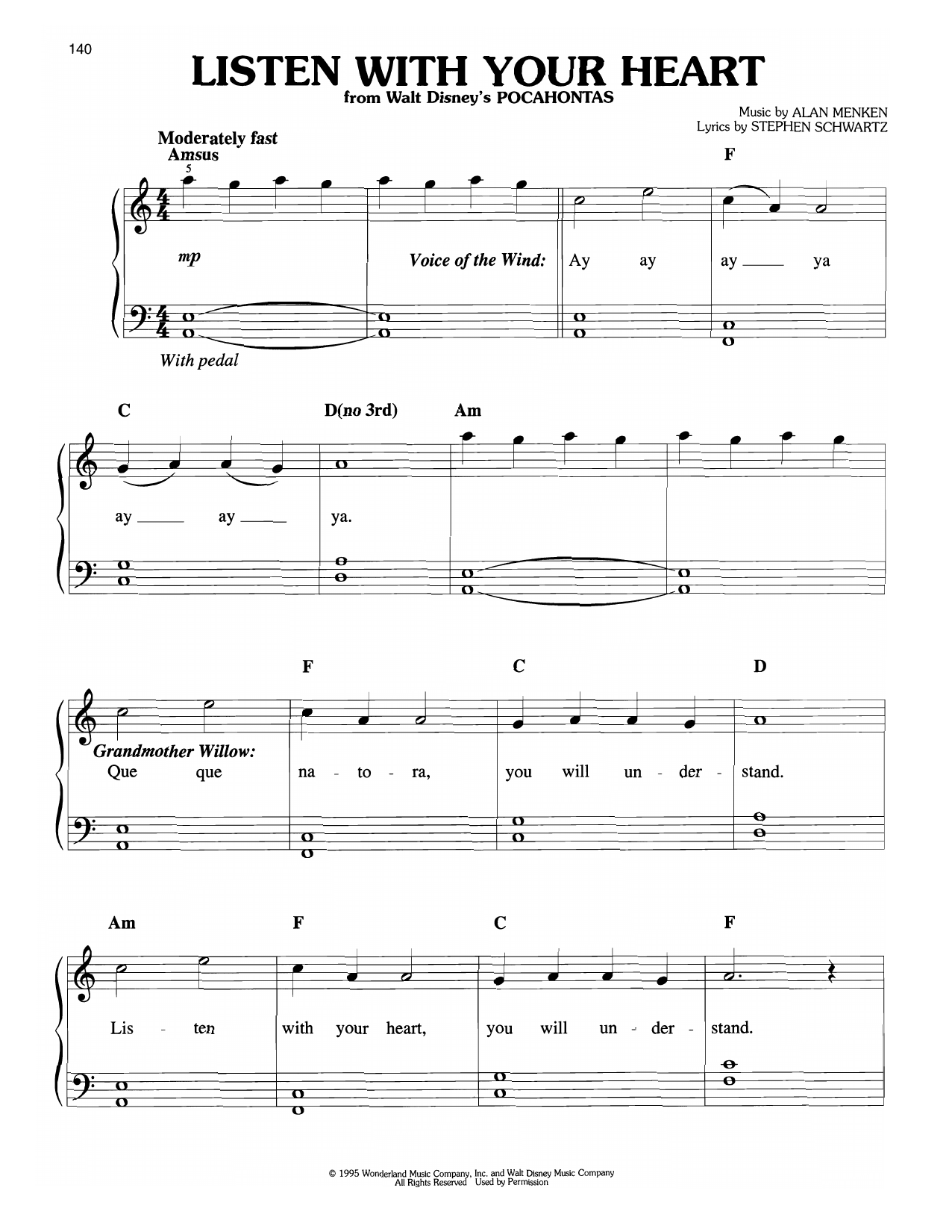 Stephen Schwartz Listen With Your Heart Sheet Music & Chords for Piano, Vocal & Guitar (Right-Hand Melody) - Download or Print PDF
