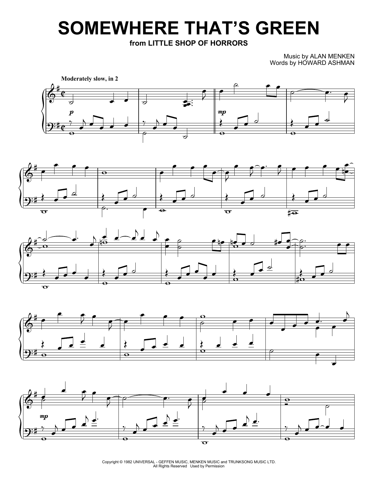 Alan Menken Somewhere That's Green (from Little Shop Of Horrors) (Peaceful Piano Solo) Sheet Music & Chords for Piano Solo - Download or Print PDF