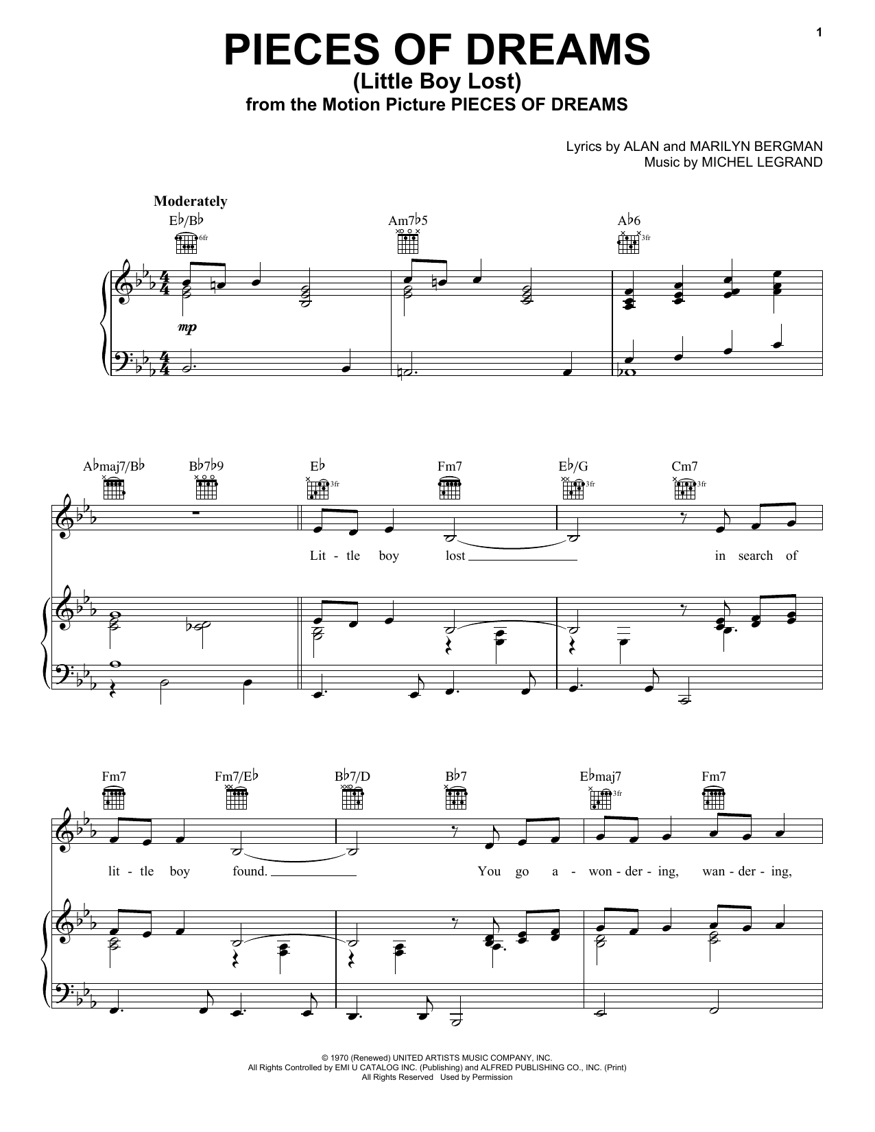 Download Alan Bergman Pieces Of Dreams (Little Boy Lost) sheet music and printable PDF score & Jazz music notes