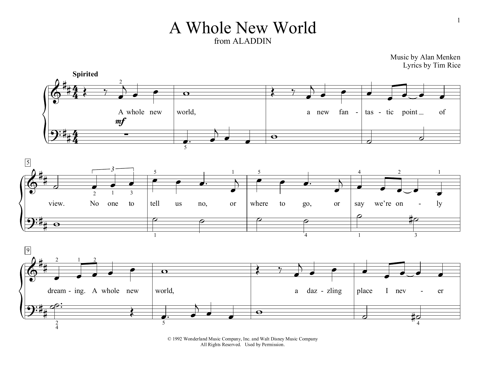 Alan Menken A Whole New World From Aladdin Arr Christopher Hussey Sheet Music Download Printable Disney Pdf Educational Piano Score Sku
