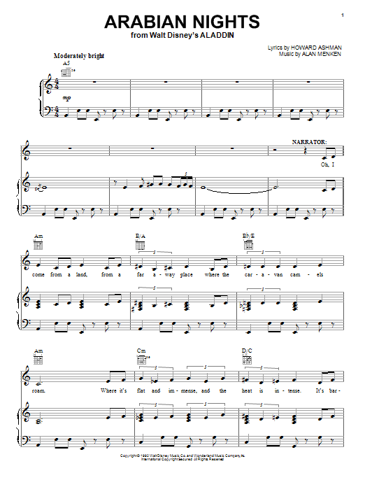 Preview Alan Menken Arabian Nights (from Aladdin) Film and TV sheet music, notes and chords for Melody Line, Lyrics & Chords, SKU: 13947 sheet music, piano notes, chords, guitar tabs, score, transpose, transcribe, how to play, guide, download, learn, tutorial, progression, song, artist, awards, billboard, mtv, vh1, tour, single, album, release