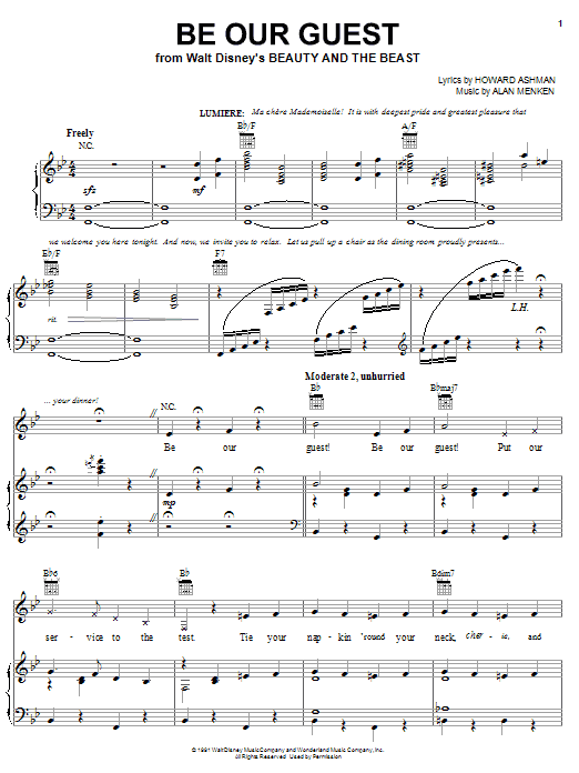 Alan Menken Be Our Guest From Beauty And The Beast Sheet Music Download Printable Children Pdf Very Easy Piano Score Sku 417376
