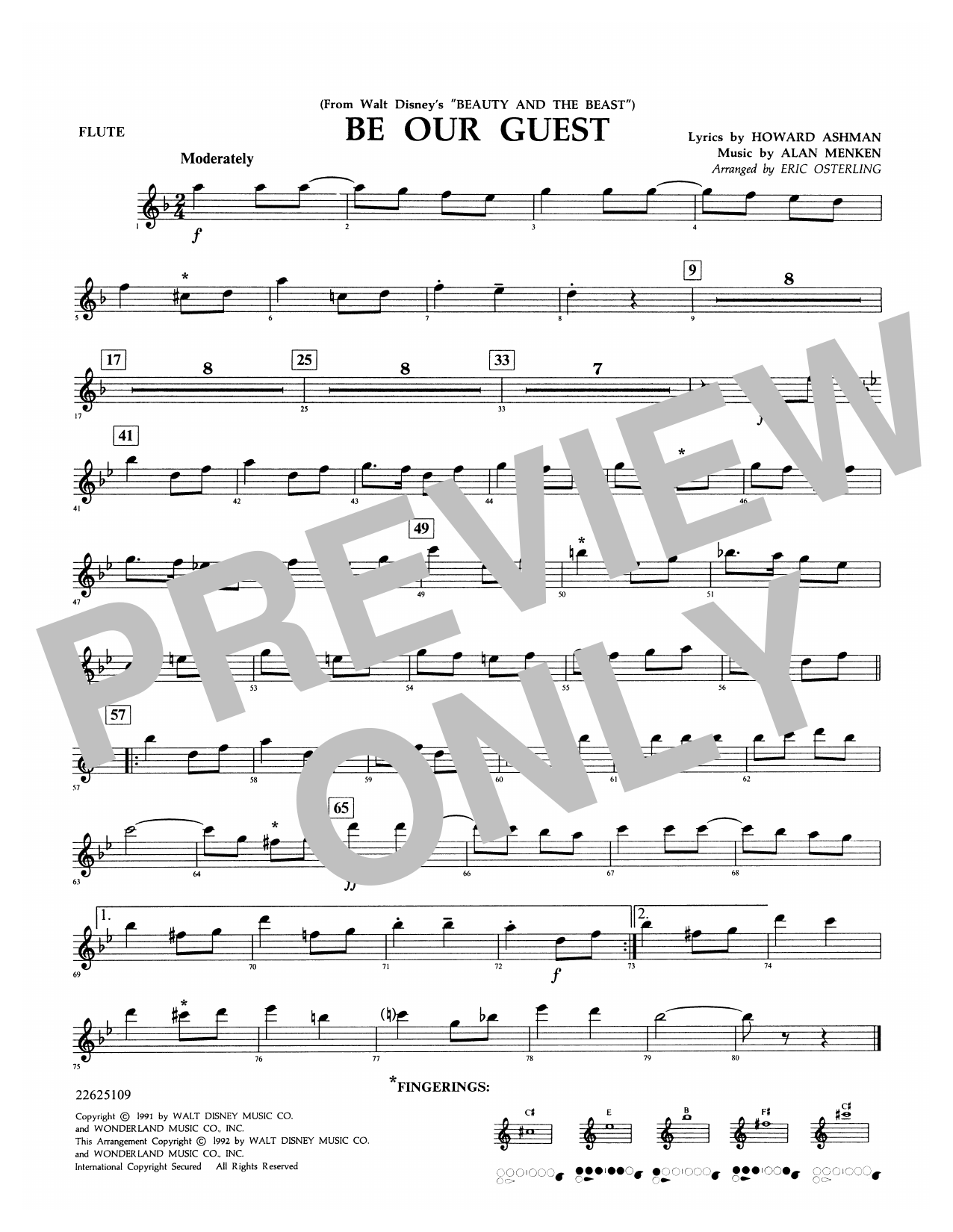 Alan Menken Be Our Guest From Beauty And The Beast Arr Eric Osterling Flute Sheet Music Download Printable Disney Pdf Score How To Play On Concert Band Sku
