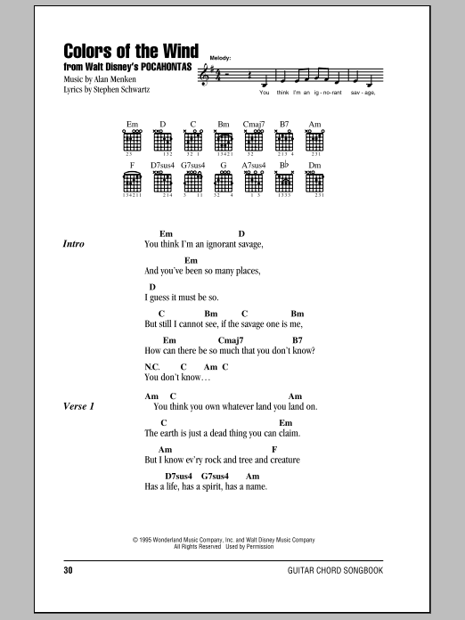 Colors Of The Wind From Pocahontas Sheet Music Notes Alan