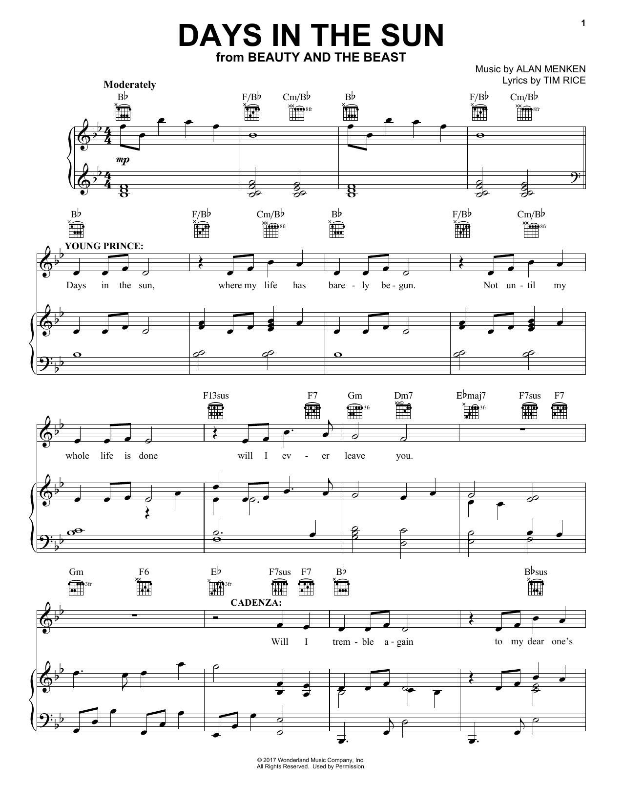 Alan Menken Days In The Sun From Beauty And The Beast Sheet Music Download Printable Disney Pdf Flute Solo Score Sku 199694