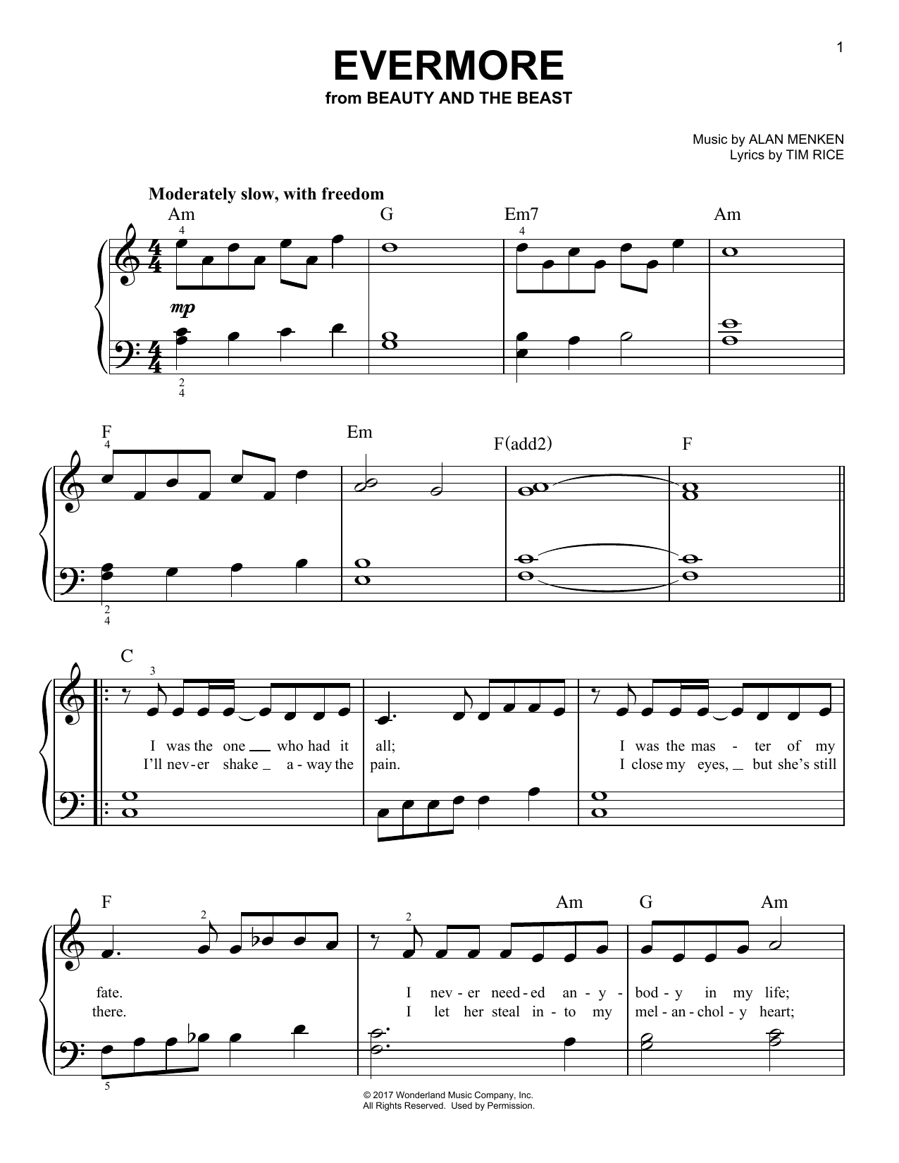 Alan Menken Evermore From Beauty And The Beast Sheet Music Download Printable Disney Pdf French Horn Solo Score Sku 431708