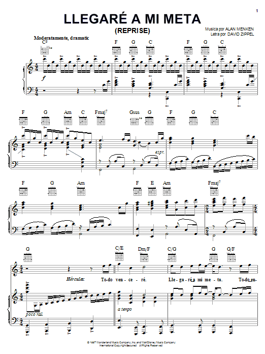 Preview Alan Menken Llegare A Mi Meta (Reprise) Film and TV sheet music, notes and chords for Piano, Vocal & Guitar (Right-Hand Melody), SKU: 18202 sheet music, piano notes, chords, guitar tabs, score, transpose, transcribe, how to play, guide, download, learn, tutorial, progression, song, artist, awards, billboard, mtv, vh1, tour, single, album, release