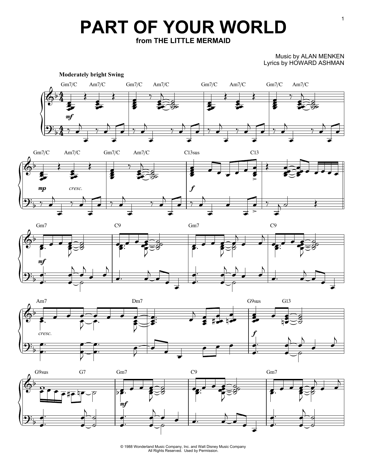 Download Alan Menken Part Of Your World [Jazz version] (from Disney's The Little Mermaid) sheet music and printable PDF score & Children music notes