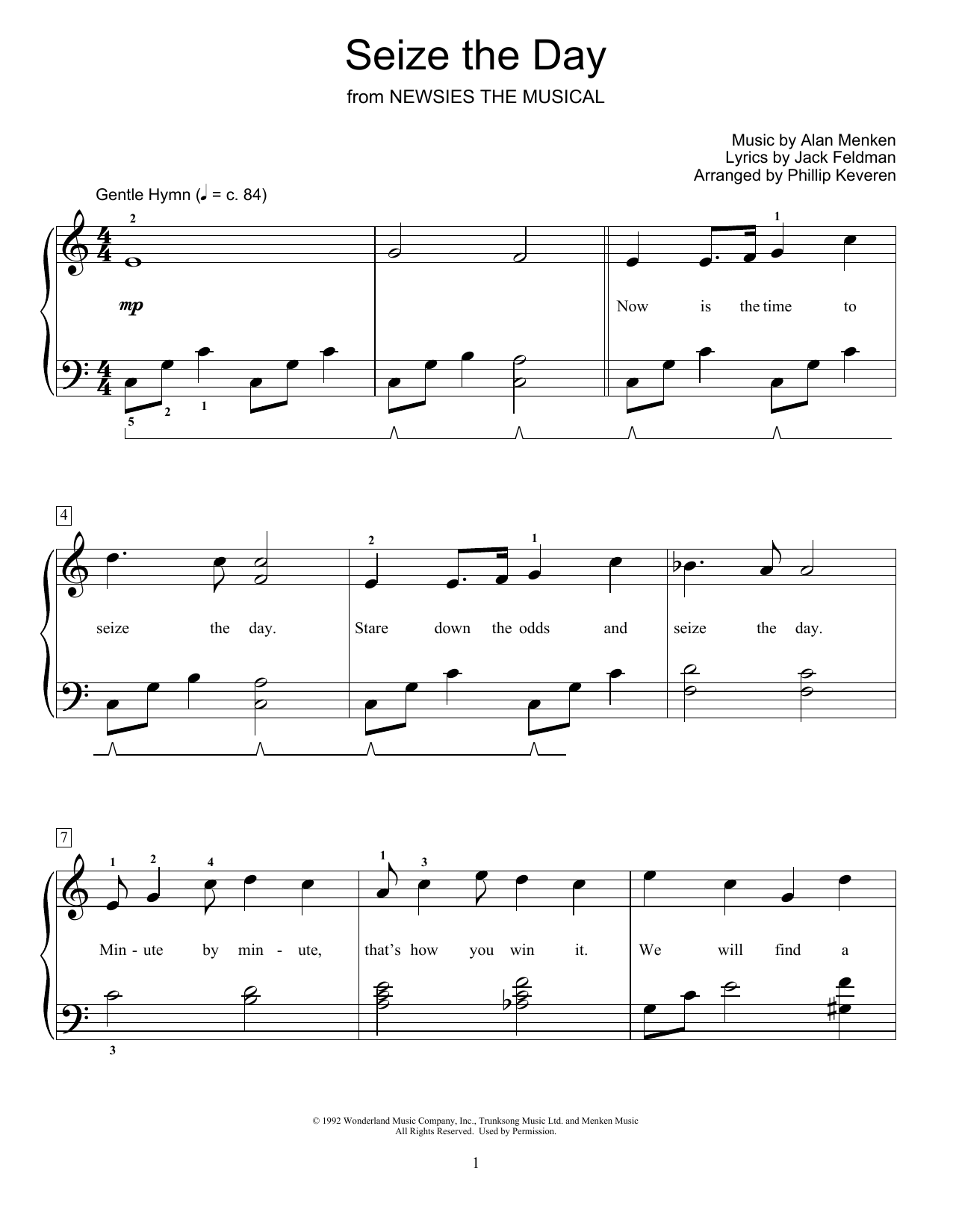 Alan Menken Seize The Day From Newsies The Musical Arr Phillip Keveren Sheet Music Download Printable Broadway Pdf Score How To Play On Educational Piano Sku