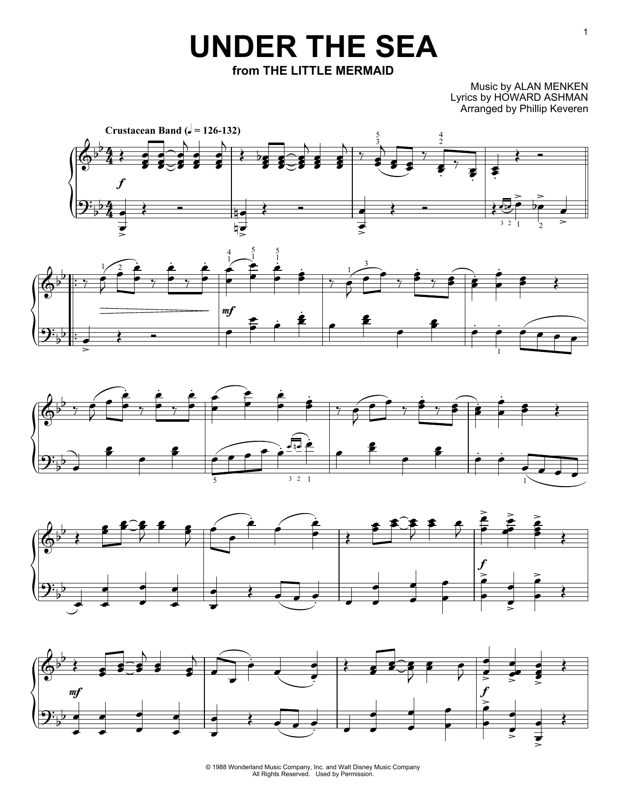 Under The Sea Sheet Music Notes Phillip Keveren Chords Download