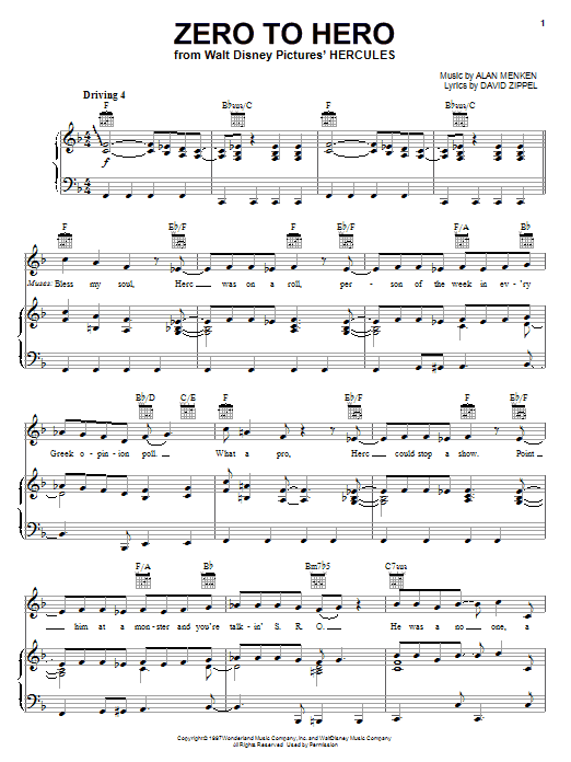 Preview Alan Menken Zero To Hero Film and TV sheet music, notes and chords for Beginner Piano, SKU: 48526 Download Alan Menken Zero To Hero sheet music and printable PDF score & Film and TV music notes