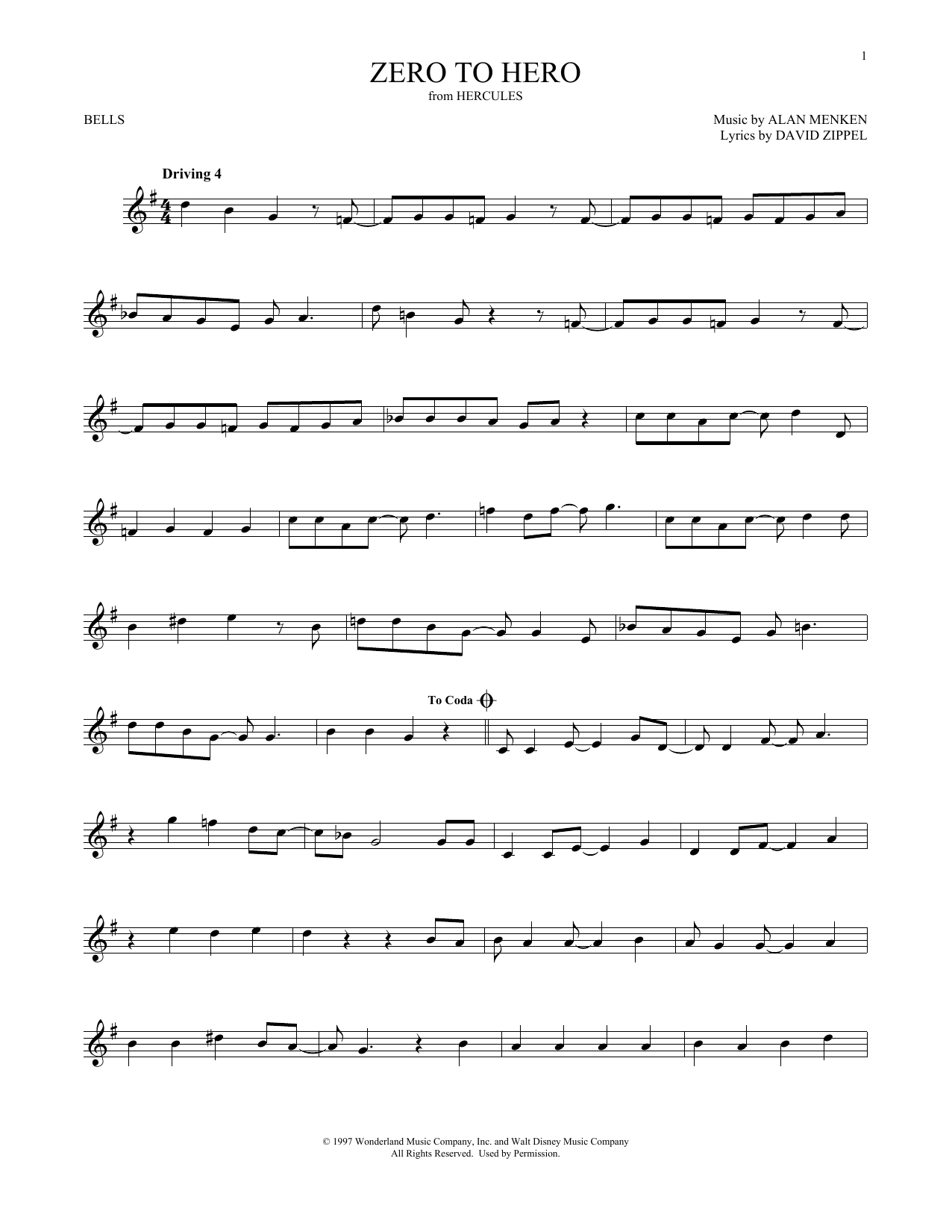 Download Alan Menken Zero To Hero sheet music and printable PDF score & Film and TV music notes