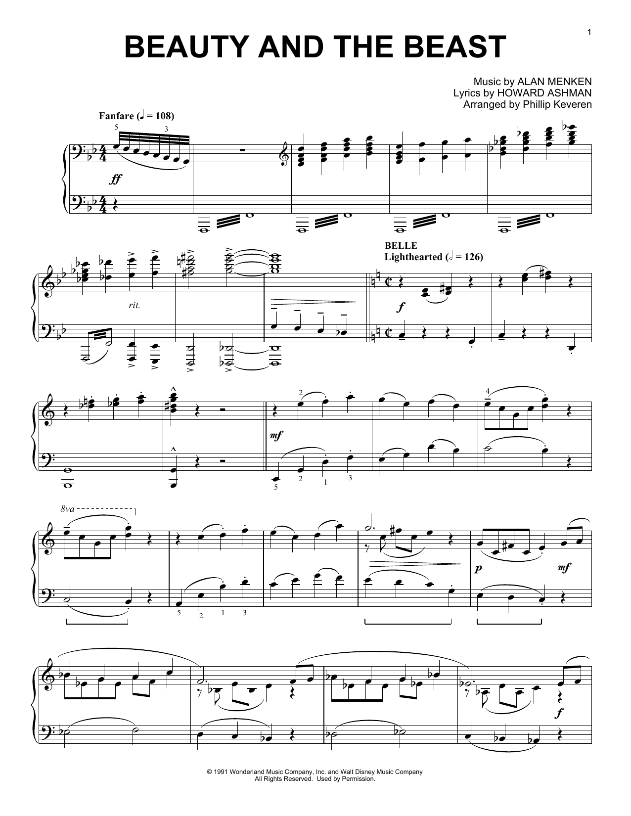 Beauty And The Beast Medley Sheet Music Notes Phillip Keveren Chords Download Children Notes Piano Pdf Printable 250837