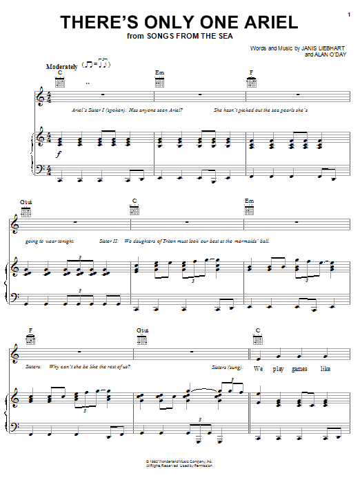 Preview Alan O'Day There's Only One Ariel Children sheet music, notes and chords for Piano (Big Notes), SKU: 21472 Download Alan O'Day There's Only One Ariel sheet music and printable PDF score & Children music notes