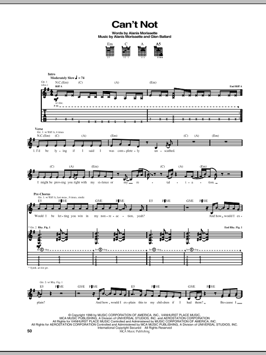 Preview Alanis Morissette Can't Not Rock sheet music, notes and chords for Guitar Tab, SKU: 69269 Download Alanis Morissette Can't Not sheet music and printable PDF score & Rock music notes
