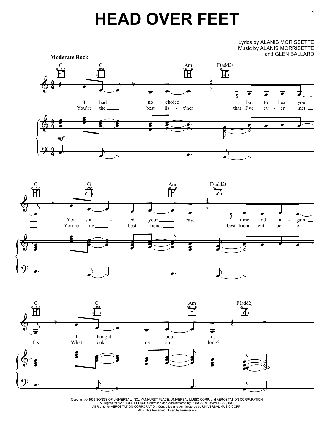 Download Alanis Morissette Head Over Feet sheet music and printable PDF score & Rock music notes