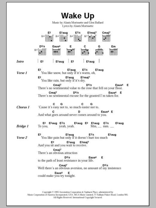 Download Alanis Morissette Wake Up sheet music and printable PDF score & Rock music notes