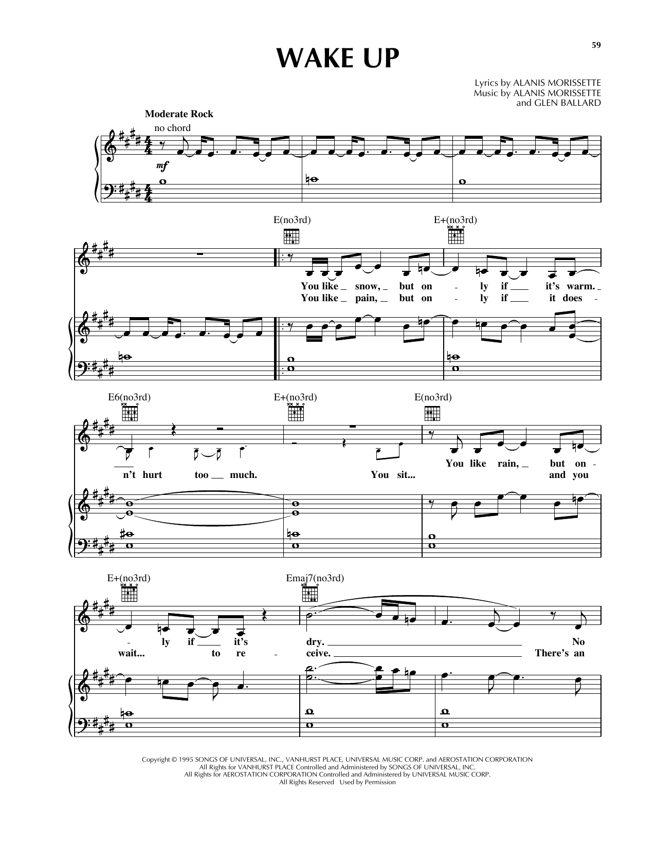 Preview Alanis Morissette Wake Up Rock sheet music, notes and chords for Lyrics & Chords, SKU: 108632 sheet music, piano notes, chords, guitar tabs, score, transpose, transcribe, how to play, guide, download, learn, tutorial, progression, song, artist, awards, billboard, mtv, vh1, tour, single, album, release