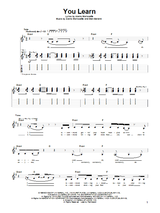Preview Alanis Morissette You Learn Rock sheet music, notes and chords for Lyrics & Chords, SKU: 108893 Download Alanis Morissette You Learn sheet music and printable PDF score & Rock music notes