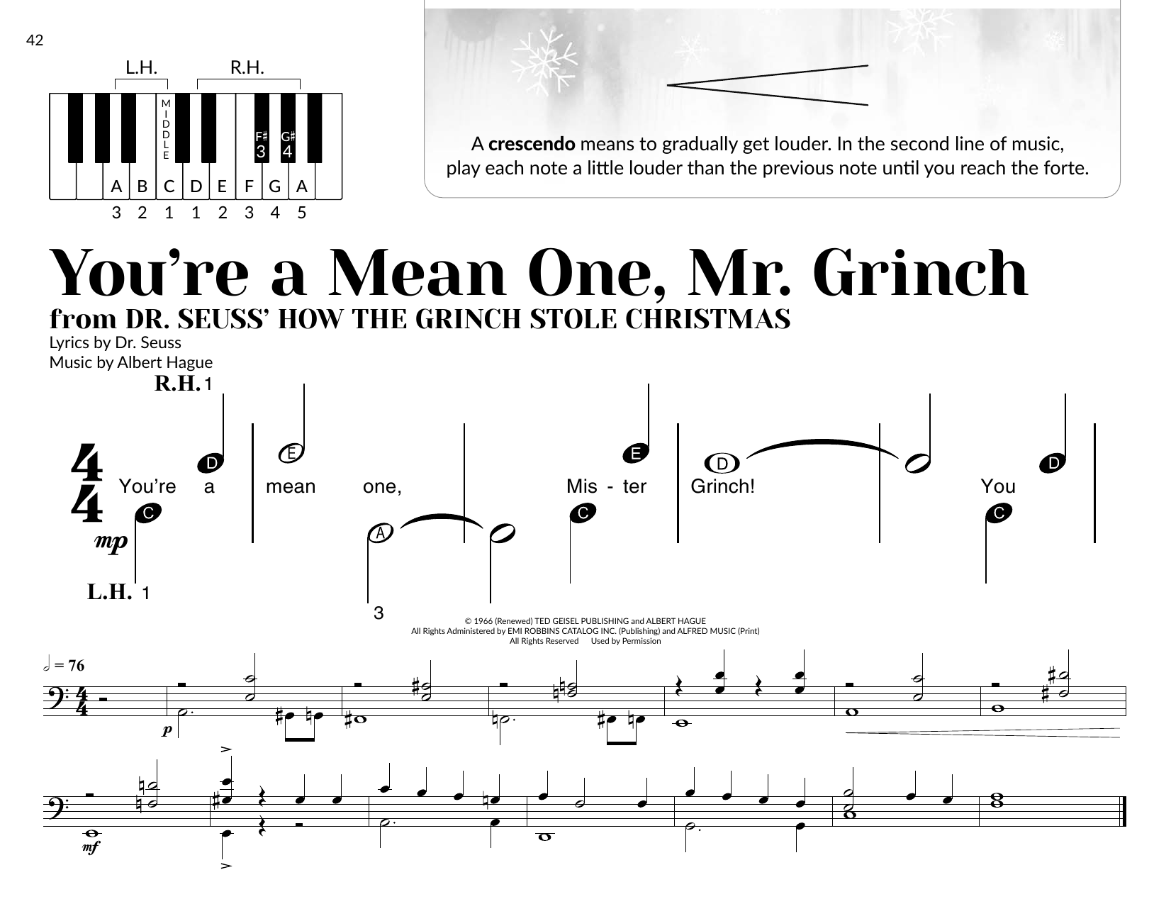 Albert Hague You're A Mean One, Mr. Grinch (arr. Brittany McCorriston) Sheet Music & Chords for Very Beginner Piano - Download or Print PDF