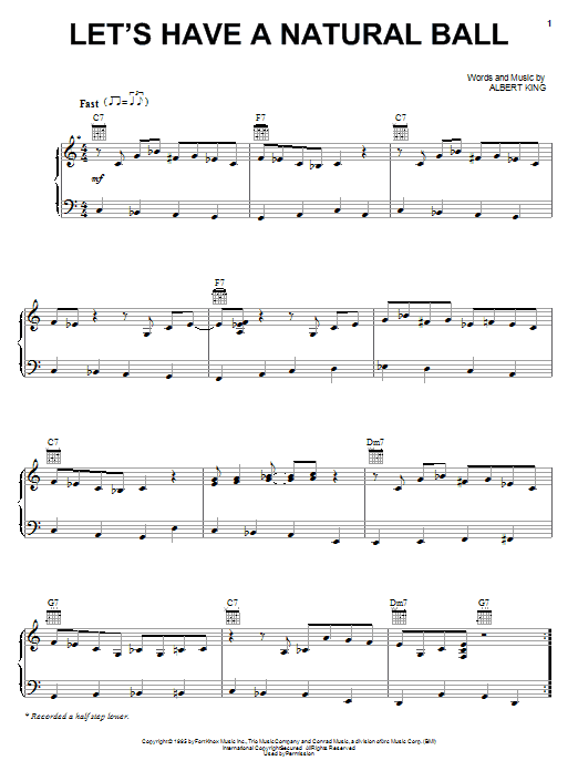 Preview Albert King Let's Have A Natural Ball Pop sheet music, notes and chords for Piano, Vocal & Guitar (Right-Hand Melody), SKU: 69539 Download Albert King Let's Have A Natural Ball sheet music and printable PDF score & Pop music notes