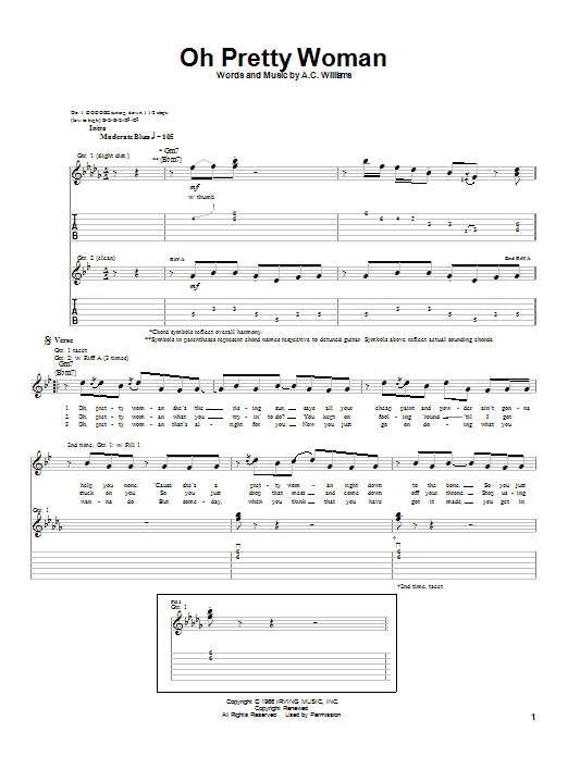 Preview Albert King Oh Pretty Woman Rock sheet music, notes and chords for Guitar Tab, SKU: 21759 Download Albert King Oh Pretty Woman sheet music and printable PDF score & Rock music notes