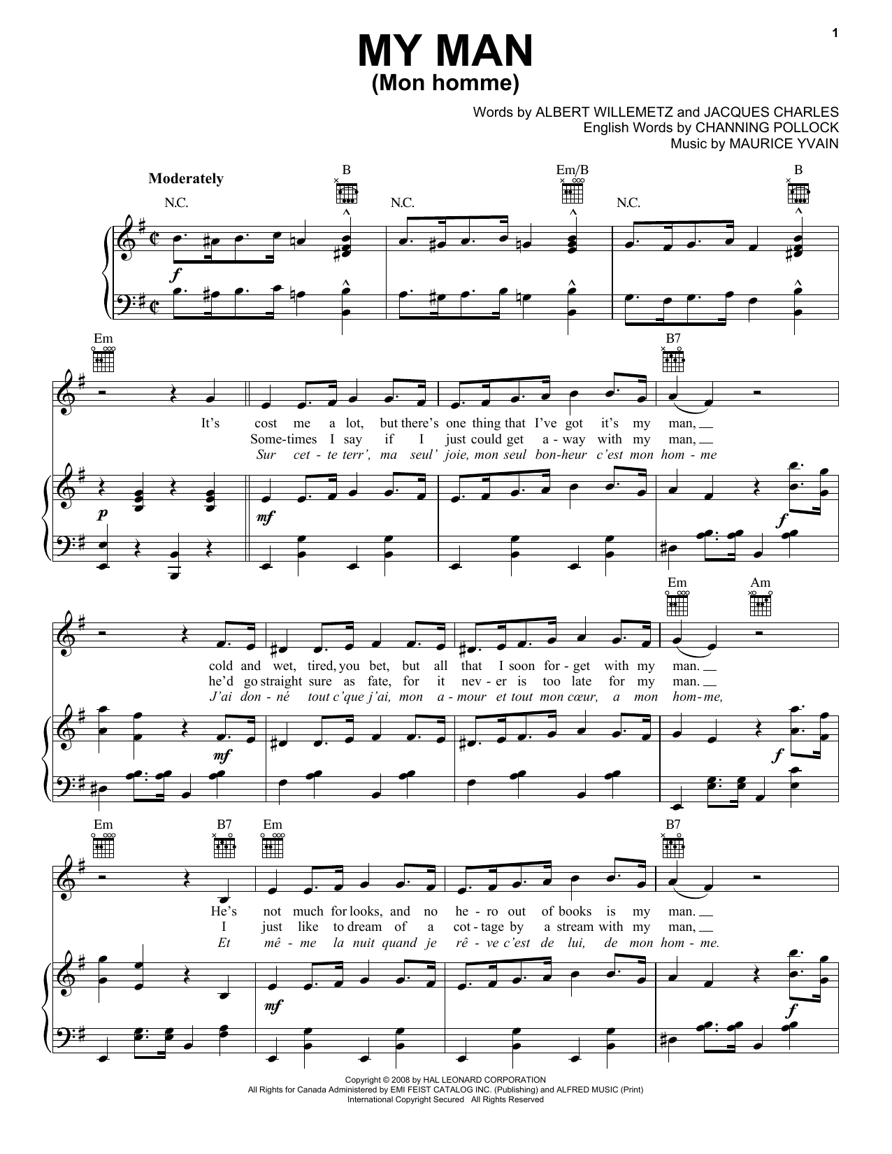 Preview Albert Willemetz My Man (Mon Homme) Jazz sheet music, notes and chords for Piano, Vocal & Guitar (Right-Hand Melody), SKU: 16668 sheet music, piano notes, chords, guitar tabs, score, transpose, transcribe, how to play, guide, download, learn, tutorial, progression, song, artist, awards, billboard, mtv, vh1, tour, single, album, release