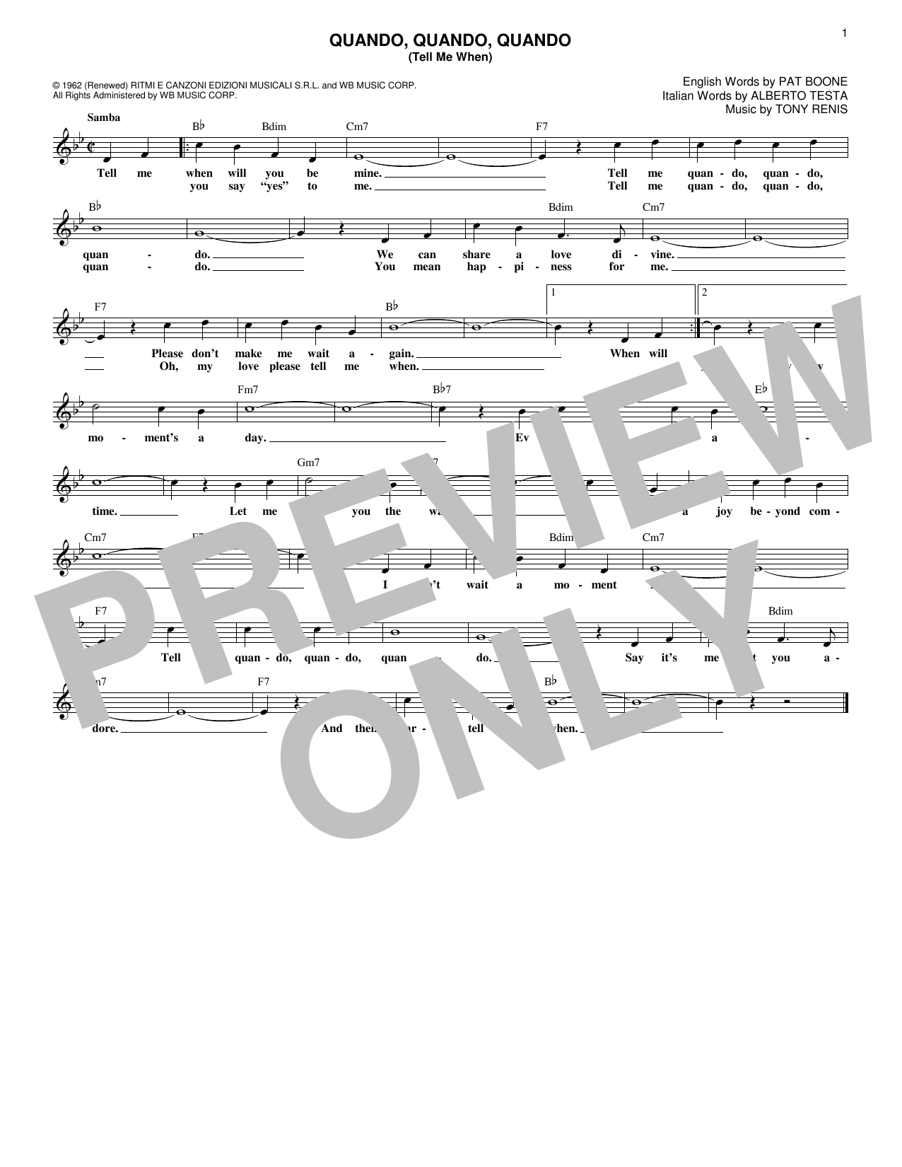 Download Alberto Testa Quando, Quando, Quando (Tell Me When) sheet music and printable PDF score & Jazz music notes