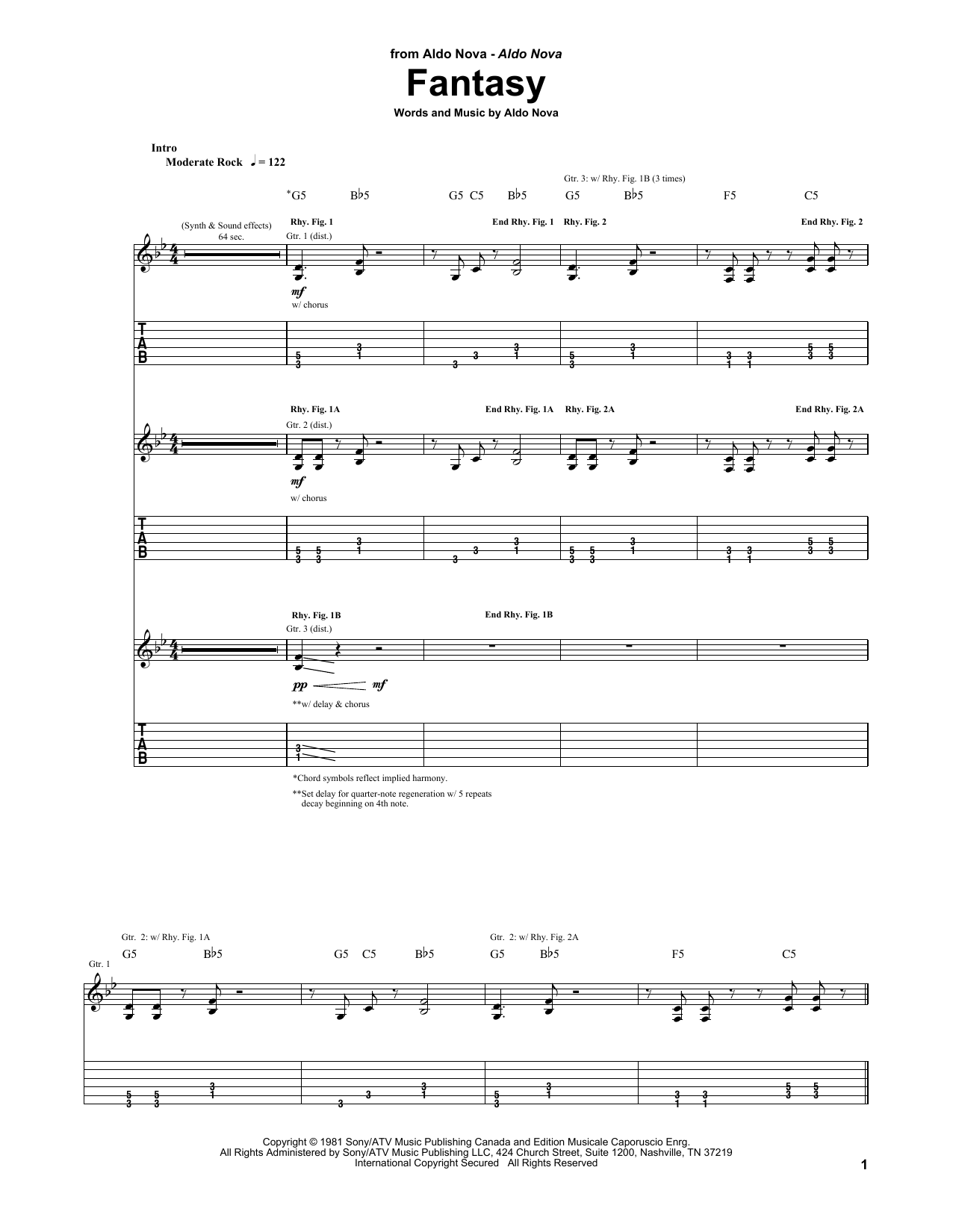 Preview Aldo Nova Fantasy Rock sheet music, notes and chords for Guitar Tab, SKU: 28022 sheet music, piano notes, chords, guitar tabs, score, transpose, transcribe, how to play, guide, download, learn, tutorial, progression, song, artist, awards, billboard, mtv, vh1, tour, single, album, release