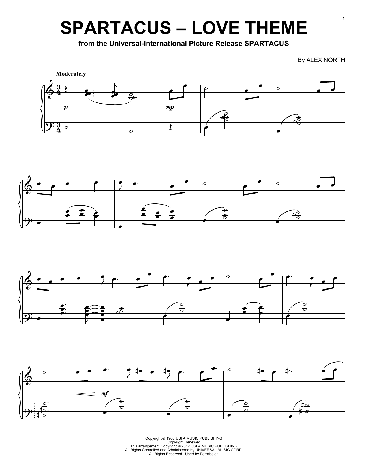 Spartacus Love Theme Sheet Music Notes Alex North Chords Download Classical Notes Guitar Tab Pdf Printable 183921
