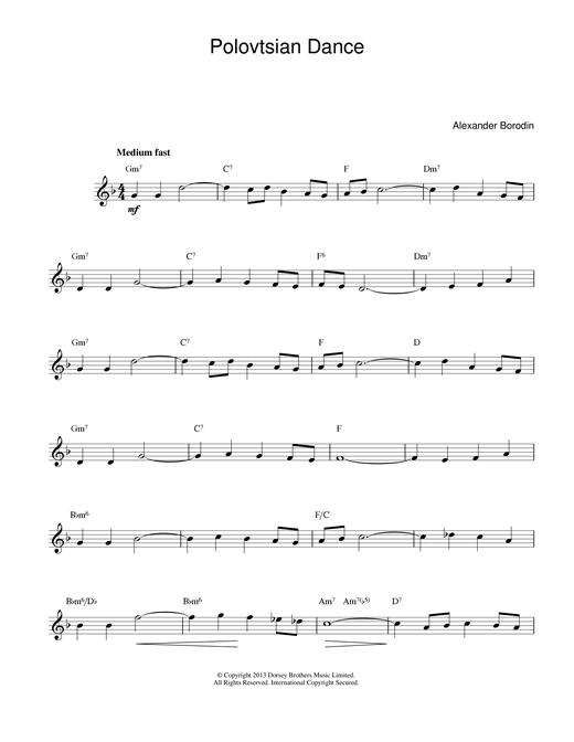 Download Alexander Borodin Polovtsian Dance Theme sheet music and printable PDF score & Classical music notes