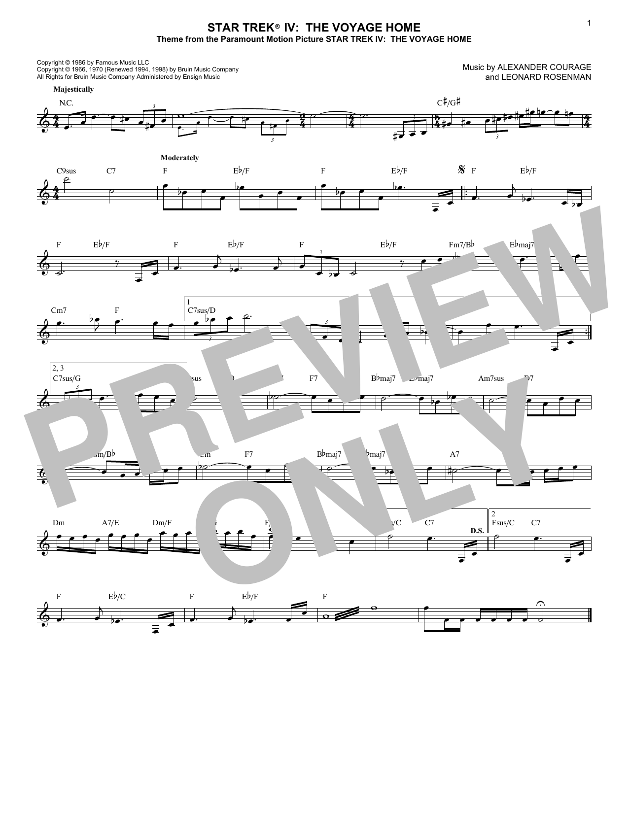 Download Alexander Courage Star Trek(R) IV - The Voyage Home sheet music and printable PDF score & Film and TV music notes