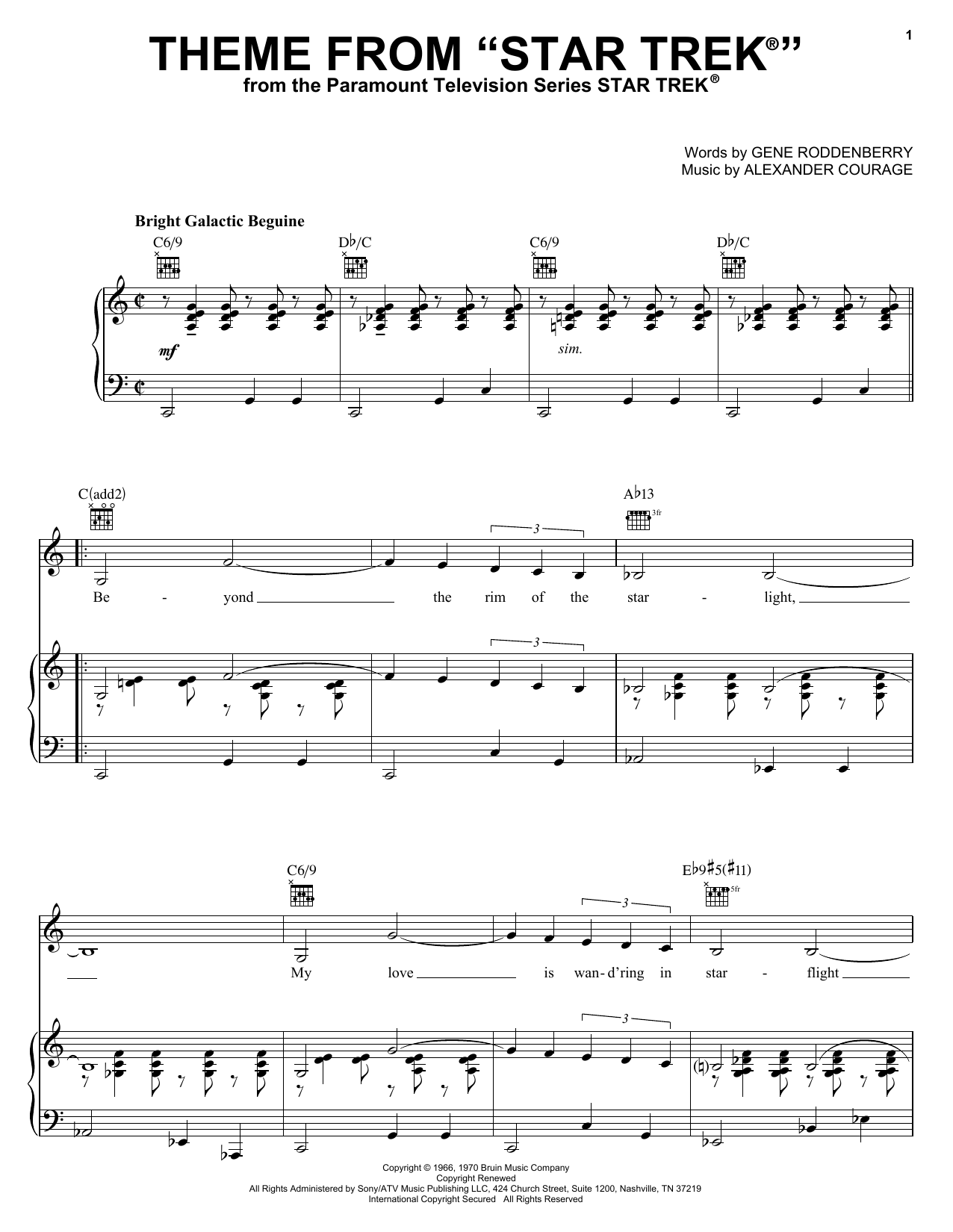 Download Alexander Courage Theme from Star Trek(R) sheet music and printable PDF score & Film and TV music notes