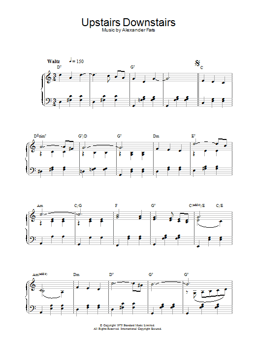 Preview Alexander Faris Upstairs Downstairs Film and TV sheet music, notes and chords for Piano, SKU: 32274 Download Alexander Faris Upstairs Downstairs sheet music and printable PDF score & Film and TV music notes