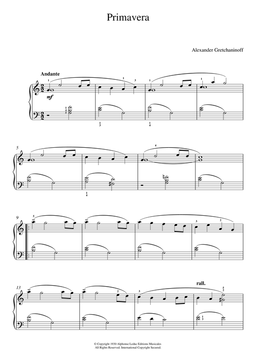 Preview Alexander Gretchaninoff Primavera (No. 1 from 'Historiettes') Classical sheet music, notes and chords for Piano, SKU: 125724 sheet music, piano notes, chords, guitar tabs, score, transpose, transcribe, how to play, guide, download, learn, tutorial, progression, song, artist, awards, billboard, mtv, vh1, tour, single, album, release