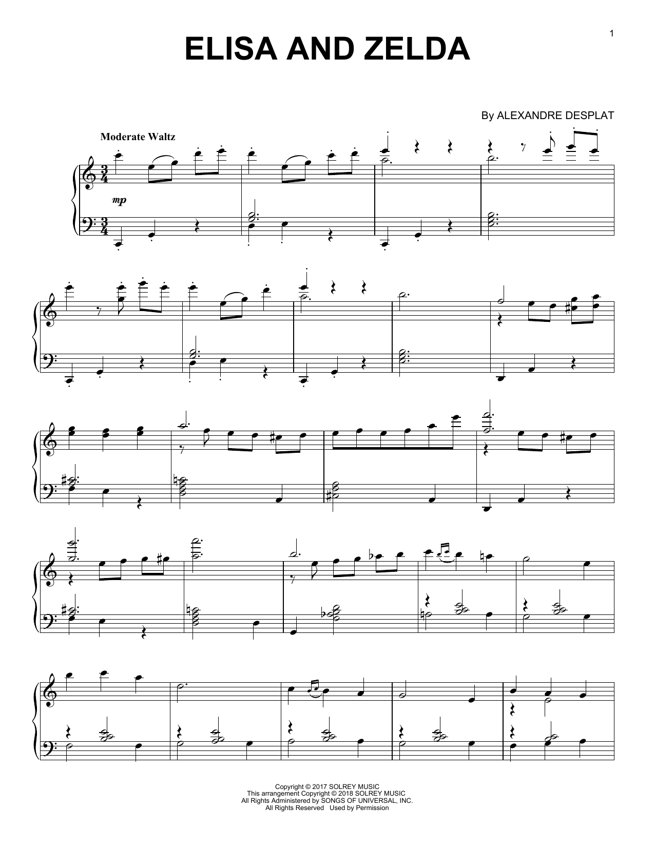 Preview Alexandre Desplat Elisa And Zelda (from 'The Shape Of Water') Film and TV sheet music, notes and chords for Piano, SKU: 252073 sheet music, piano notes, chords, guitar tabs, score, transpose, transcribe, how to play, guide, download, learn, tutorial, progression, song, artist, awards, billboard, mtv, vh1, tour, single, album, release