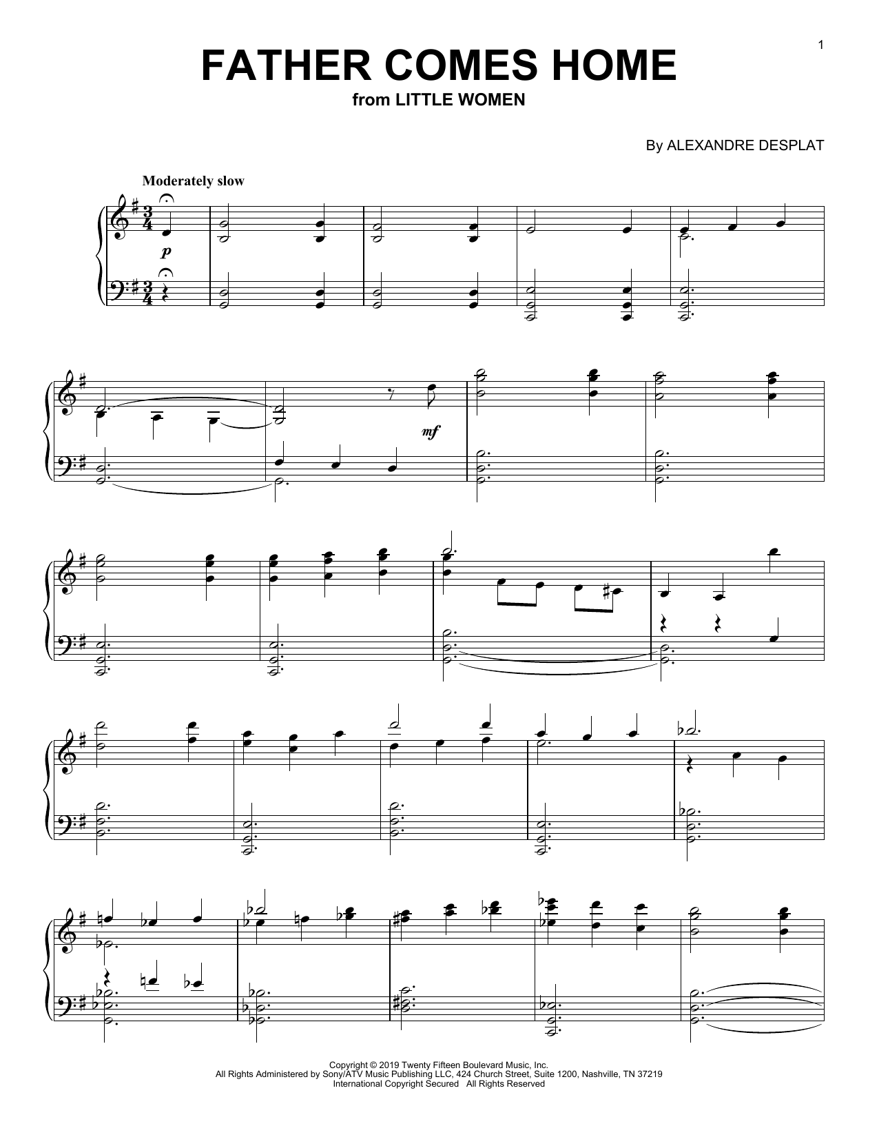 Alexandre Desplat Father Comes Home (from the Motion Picture Little Women) Sheet Music & Chords for Piano Solo - Download or Print PDF